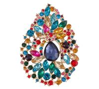 MAYJOYDIY Colorful Teardrop Rhinestone Brooch, 72.5x50mm Light Gold Alloy Statement Pin for Scarves & Clothing (Colorful Crystal Accent) - Elegant Vintage Style Accessory
