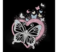 MAYJOYDIY Colourful Butterfly Rhinestone Iron on Decal Pink Heart Hotfix Transfer Sticker Sweety Heat Transfer Patch Shining Clothing Repair Applique for T-Shirt Hat Jacket Garment Bag DIY Decor