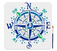 MAYJOYDIY Compass Stencil 30×30cm Large Compass Rose Stencil Template with Paint Brush Reusable Nautical Journey Travel Tool Stencil for Painting on Furniture Wood Canvas Paper Wall