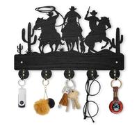 MAYJOYDIY Cowboy Horse Cactus Coat Hooks Wall Mount 30×20cm Desert Decorative Hooks Rack Wall Art Decor Black Wooden Western Cowboy Key Holder for Wall 5 Alloy Hooks for Kitchen Entryway Gifts