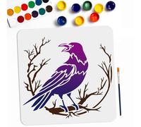 MAYJOYDIY Crow Branch Divination Stencils 30×30cm Large Raven on Branch Stencils with Paint Brush Primitive Bird Drawing Template for Wood Canvas Furniture Craft Decor