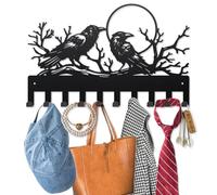 MAYJOYDIY Crows Moon Metal Coat Hooks for Wall 15.7×9.8inch Branches Dead Woods Wall Mounted Key Rack 10 Hooks Birds Raven Pattern Black Art Key Holder for Coats Hats Towels Bags Hanging