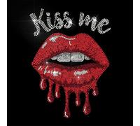 MAYJOYDIY Crystal Rhinestone Iron-On Transfer, Red Lipstick Design, 29.7 x 21 cm, Kiss Me Pattern Diamond Heat Transfer Sticker Crystal Rhinestone Decals for T-Shirts Bag Jacket DIY Decoration