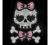 MAYJOYDIY Cute Skull Iron on Heat Transfer Rhinestone Design Bling Skull Pink Bow Diamond Stickers for Jeans Jacket Hat Bag T-Shirts Shoes DIY Art Craft Clothing