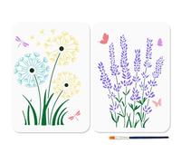 MAYJOYDIY Dandelion Stencil Set, Lavender Drawing Template, Reusable Butterfly and Dragonfly Design, 29.7x21cm, 2 Pieces with Paint Brush Wall Art Stencil for Wood Window DIY Craft Home Decor