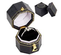 MAYJOYDIY Dark Blue Vintage Ring Box Octagon Jewelry Box 3.65x3x3.35cm Cardboard Ring Case with Velvet Small Jewelry Holder for Proposal Engagement Wedding Birthday Anniversary