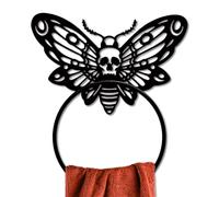 MAYJOYDIY Death Head Moth Metal Towel Ring Skeleton Insects Halloween Style Towel Holder Bath Towel Ring Black Art Towel Rack for Bathroom Kitchen Towel Hanger Home Decors Gift