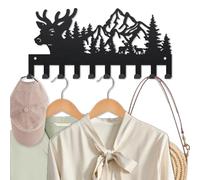 MAYJOYDIY Deer Mountain Forest Coat Rack Wall Mounted Metal Tree Animal Key Holder 25×12cm 10 Hooks Deer Head Natural Landscape Black Art Key Hooks for Coats Hats Towels Bags