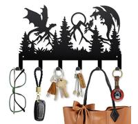 MAYJOYDIY Double Dragon Battle Metal Key Hook Mountain Forest Coat Rack Wall Mounted 40×25cm Art Wall Decor Key Holder Organizer Rack with 6 Hooks for Gift Coats Hats Towels Bags Hanging