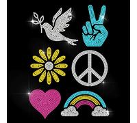 MAYJOYDIY Dove of Peace Rhinestone Iron on Hotfix Transfer Peace Sign Heat Transfer Sticker Heart Rainbow Flower Bling Clothing Decoration Applique for Shirt Bag Hat Jacket Jeans Shoes DIY Crafts