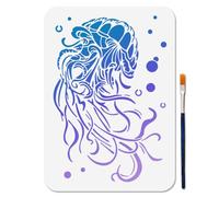 MAYJOYDIY Dreamy Jellyfish Stencil Reusable Summer Ocean Bubbles Stencils for Painting 29.7×21cm Marine Life Art Craft Templates with Paint Brush for Window Wood Wall Home Gift Decor