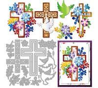 MAYJOYDIY Easter Flower Cross Die Cuts for Card Making Pigeon Olive Leaf Metal Cutting Dies Religion Cross Frame Embossing Cutting Stencil for Scrapbooking Craft Paper Easter Card Gift Decoration