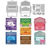 MAYJOYDIY Envelope Metal Cutting Dies, Bow Tie & Butterfly Embossing Stencil, Vintage Grid Envelope Die Cuts for Card Making, Scrapbooking, Greeting Cards and Paper Crafts
