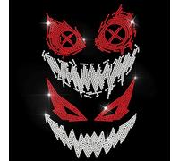 MAYJOYDIY Evil Smile Face Rhinestone Iron on Decal Fierce Face Hotfix Transfer Sticker Heat Transfer Patch Shining Clothing Repair Applique for T-Shirt Hat Jacket Garment Bag DIY Decor