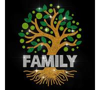 MAYJOYDIY Family Tree Rhinestone Iron on Decal Tree Roots Hotfix Transfer Sticker Family Reunion Day Heat Transfer Patch Bling Clothing Repair Applique for T-Shirt Hat Jacket Garment Bag DIY Decor