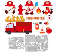 MAYJOYDIY Firefighter Gnome Cutting Dies Fireman Gnome Die Cut Carbon Steel Embossing Template Fire Truck Fire Protection Theme Pattern for Card Making Scrapbooking Envelope DIY Paper Craft Supplies