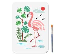 MAYJOYDIY Flamingo Stencil Palm Tropical Leaves Stencils with Paint Brush 29.7×21cm Animals Plants Reusable Drawing Templates for Craft on Window Wood Wall Home Decoration