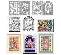 MAYJOYDIY Flower Oriental Borders Metal Cutting Dies Geometric Frame Bird Carbon Steel Stencils Arched Window Frame Embossing Template Dies for DIY Paper Craft Card Making Scrapbooking Album Decor