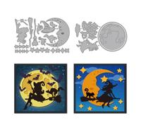 MAYJOYDIY Flying Broom Witch Die Cuts for Card Making Moon Stars Bats Metal Cutting Dies Magic Black Cat Embossing Cutting Stencil for Scrapbooking Craft Paper Halloween Card Gift Decoration