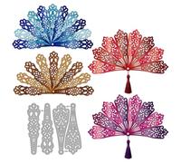 MAYJOYDIY Folding Fan Metal Die Cuts Hollow Carved Fan Cutting Dies Classical Charm Embossing Template Carbon Steel Cutting Stencils for Card Making DIY Scrapbooking Album Handbook Gift Decoration