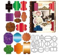 MAYJOYDIY Folding Tabs Holders Metal Die Cuts Label Making Cutting Dies Circular Polygon Label Holder Embossing Template Carbon Steel Stencils for DIY Scrapbooking Album Handbook Gift Decoration