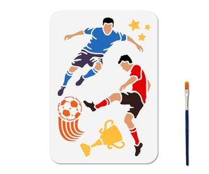 MAYJOYDIY Football Stencil Soccer Sports Template 29.7x21cm Trophy Players Reusable Plastic Stencils for Painting with Paint Brush Stars Decoration Template for Wood Wall Window DIY Craft