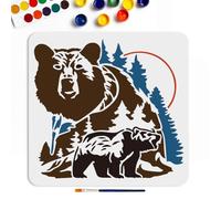 MAYJOYDIY Forest Bear Painting Template 30x30cm Reusable Howling Bear Stencil Bear Head Nature Animal Theme PET Hollow Out Template for Painting Wall Home Decor DIY Art Craft