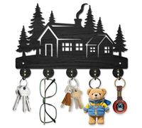 MAYJOYDIY Forest House Wooden Key Holder Trees Wooden Cabin Key Hanger for Wall 30×20 cm Decorative Wall Mount Coat Rack with 5 Alloy Hooks for Entryway Kitchen Office Bedroom Gift