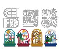 MAYJOYDIY Four Seasons Window Die Cut Set, Spring/Summer/Autumn/Winter Scenery Templates, for Card Making & Scrapbooking - Includes Trees, Flowers & Snowflakes