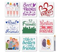 MAYJOYDIY Friendship Stencil Set, 9Pcs 15×15cm, Reusable Painting Templates, Group Silhouettes, Love Arrows, Best Friends Forever Craft Kit with Paint Brush for Window Wood Wall Album Paper Decoration