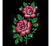 MAYJOYDIY Garden Rose Rhinestone Iron on Decal Gorgeous Roses Hotfix Transfer Sticker Flower Heat Transfer Patch Shining Clothing Repair Applique for T-Shirt Hat Jacket Garment Bag DIY Decor