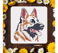 MAYJOYDIY German Shepherd Dog Face Stencils Reusable Large Dog Stencil for Painting 11.8x11.8 Pet Friend Animal Drawing Template with Paint Brush for Wall Furniture Canvas Decoration