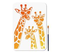 MAYJOYDIY Giraffe Family Stencil Interesting Giraffe Wearing Glasses Painting Stencils 21×29.7cm Wildlife Drawing Templates with Paint Brush for Wall Furniture Canvas Scrapbook Decor