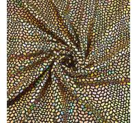 MAYJOYDIY Glitter Fish Scale Print Fabric Stretch Sparkly Fabrics 1m x 1.35m Polyester Mermaid Printed Material for Dress Craft Costume Decoration, Gold Sequin