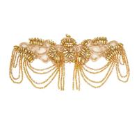 MAYJOYDIY Gold Beaded Rhinestones Applique Embellishment 16x33cm Epaulettes Shoulder Patches Sew-on Diamond Sequin Applique for Wedding Dress DIY Accessories Belt Waist Decoration