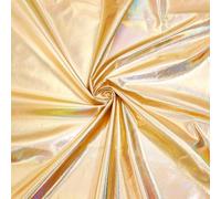MAYJOYDIY Gold Sparkly Hologram Spandex Fabric, 1 * 1.5m, 4 Way Shiny Polyester Metallic Foil Stretch Fabric for DIY and Sewing Costume Stage Perfomance Clothing Party Decor