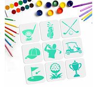 MAYJOYDIY Golf Stencils Set, 9PCS 15x15 cm, Reusable Golf Club Cart Painting Templates for Walls Fabric Wood Furniture Canvas Decoration