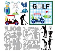 MAYJOYDIY Golf Theme Metal Die Cuts Golf Carts Clubs Cutting Dies Stencil Sport Caps Gloves Embossing Scrapbooking Cuts Template for DIY Scrapbooking Craft Card Making Album Gift Decor