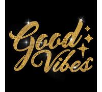 MAYJOYDIY Good Vibes Rhinestone Iron on Decal Golden Shining Star Hotfix Transfer Sticker Vibe Text Heat Transfer Patch Bling Clothing Repair Applique for T-Shirt Hat Jacket Garment Bag DIY Decor
