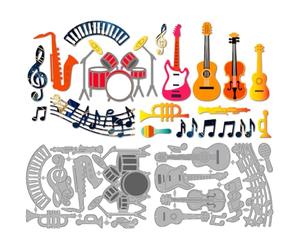 MAYJOYDIY Guitar Piano Metal Die Cuts Drum Violin Notes Die Stencil Musical Instruments Embossing Scrapbooking Cuts Template for DIY Scrapbooking Craft Card Making Album Gift Deco