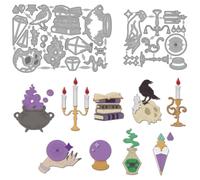 MAYJOYDIY Halloween Die Cuts Magic Potion Cutting Dies Witch Skeleton Metal Embossing Stencil Crystal Ball Carbon Steel Die Cuts for DIY Scrapbooking Photo Album Paper Embossing Card Making Decor