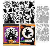 MAYJOYDIY Halloween Theme Cutting Dies Castle Ghost Bats Metal Cutting Dies Witch Broom Spider Hat Pumpkin Embossing Stencils Template for DIY Scrapbooking Photo Album Card Craft Decoration Supplies