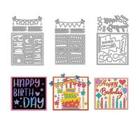 MAYJOYDIY Happy Birthday Metal Cutting Dies, Layered Birthday Cake Die Cuts, Balloon Script Word Embossing Stencils DIY Paper Craft Templates for Card Making Scrapbooking Gift Decoration