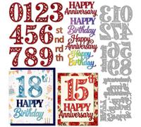 MAYJOYDIY Happy Birthday Metal Die Cuts Happy Anniversary Cutting Dies Numbers Embossing Template Best Wishes Carbon Steel Cutting Stencils for Card Making Scrapbooking Album Gift Decoration