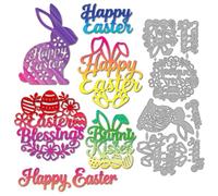 MAYJOYDIY Happy Easter Bunny Metal Cutting Dies Easter Blessings Text with Eggs and Flowers Die Cuts Stencils Bunny Kisses with Eggs Embossing Template for DIY Paper Craft Card Making Album Decor