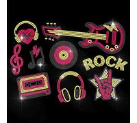 MAYJOYDIY Heart Headphones Rhinestone Iron on Decal Electric Guitar Hotfix Transfer Sticker Music Note Rock Text Heat Transfer Applique for Clothing Repair T-Shirt Jacket Garment Bag DIY Decor