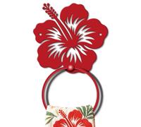 MAYJOYDIY Hibiscus Metal Towel Ring Round Flower Hand Towel Holder Botanical Towels Hanger Red Vintage Towels Wall Organizer Wall Mounted for Kitchen Bath Home Laundry Room Decors Gifts