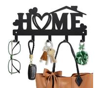 MAYJOYDIY Home Words Wall Key Holder, 12x25cm, Heart Love Black Metal Key Rack with 5 Hooks, Space Saving Entryway Organizer for Keys, Coats, Hats - Wall Mounted Hanger for Hallway, Kitchen, Porch
