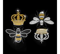MAYJOYDIY Honey Bee Crown Iron on Rhinestone Decal Queen Bee Hotfix Transfer Sticker Crystal Insects Heat Transfer Patch Bling Clothing Repair Applique for T-Shirt Hat Jacket Garment Bag DIY Decor