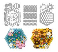 MAYJOYDIY Honeycomb Bee Cutting Dies Set, Hexagon Frame, Flowers & Heart Metal Stencils, Embossing Template for Card Making, Scrapbooking Decoration, DIY Paper Crafts